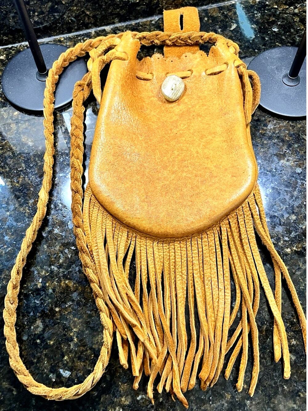 Wolf River TN Crossbody Bag Hand Sewn Tan Fringe Leather Satchel Unisex